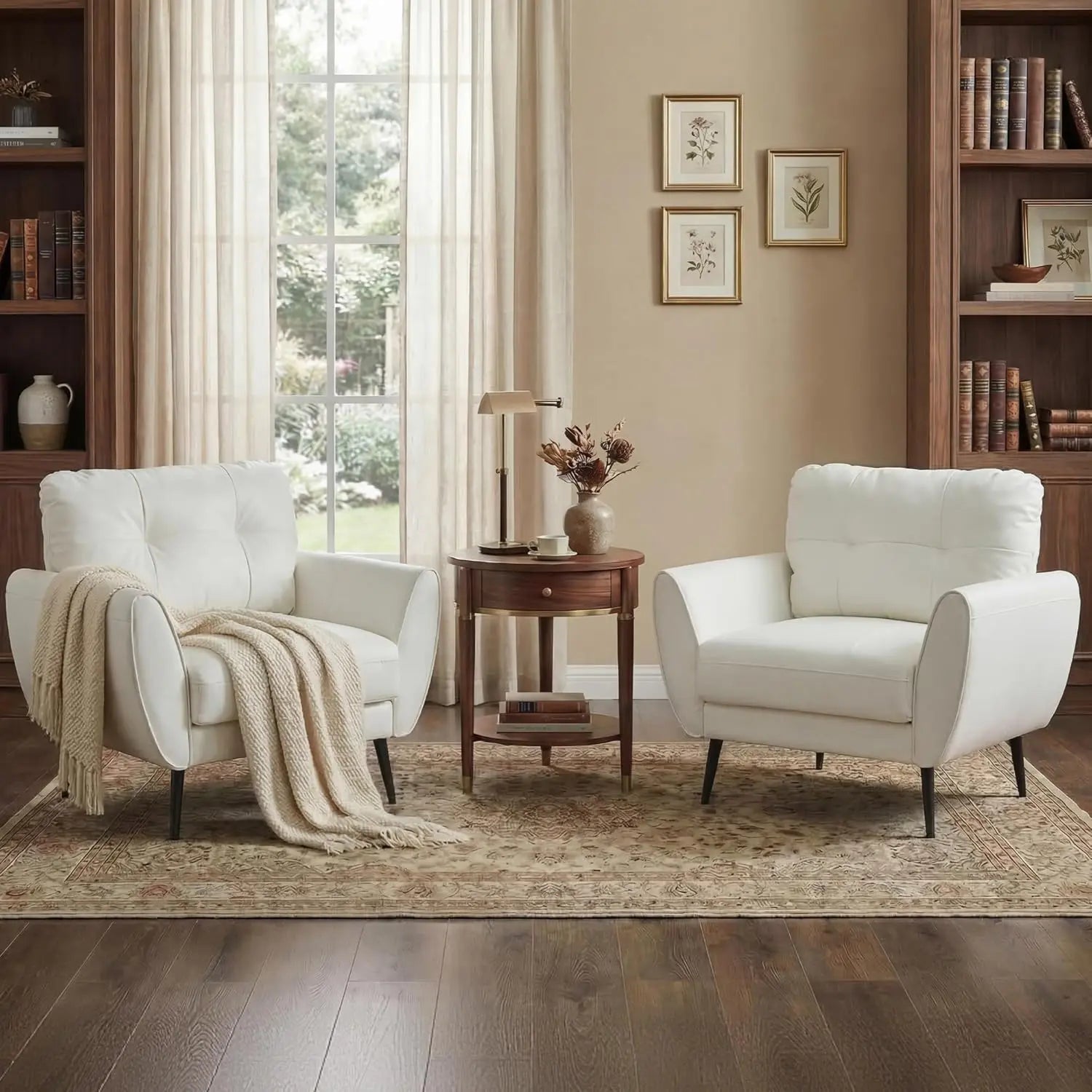 Leather Accent Chair Set Tufted