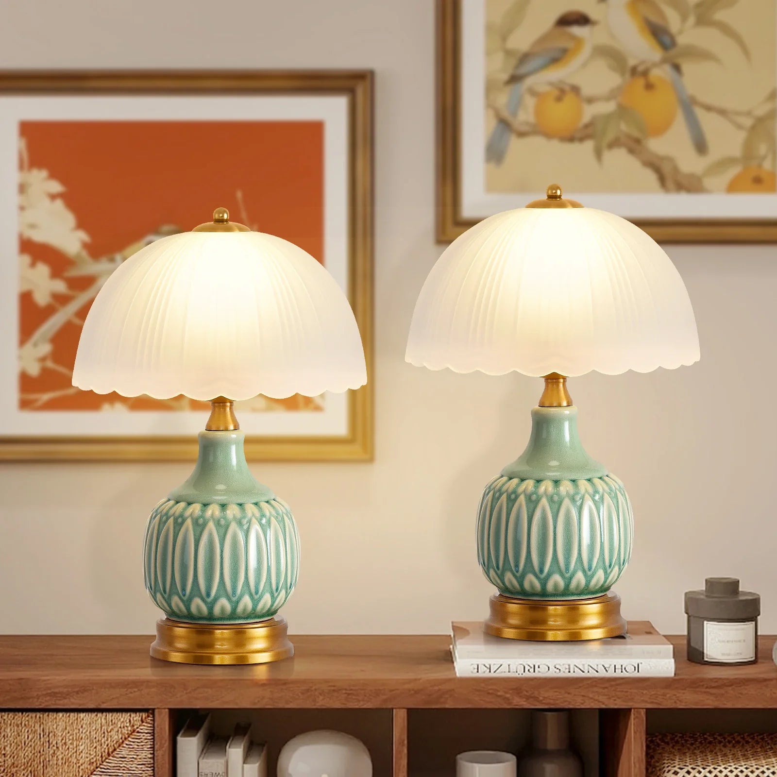 Vintage Lamp for Living Room, Bedroom 16" Modern Ceramic Table Lamps