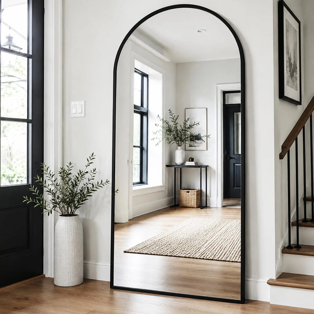 Mirror Full Length, 71"x26" Arched Full Length Mirror, Arch Mirror with Stand, Large Standing Mirrors, Oversized Full Body Mirrors with Aluminum Frame for Bedroom, Living Room (White)