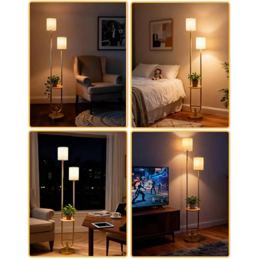 63Inch Floor Lamp Dimmable Gold Floor Lamp with 5Lbs Heavy Base for Living Room 2-Light Mid Century Modern Tall Standing Lamp w