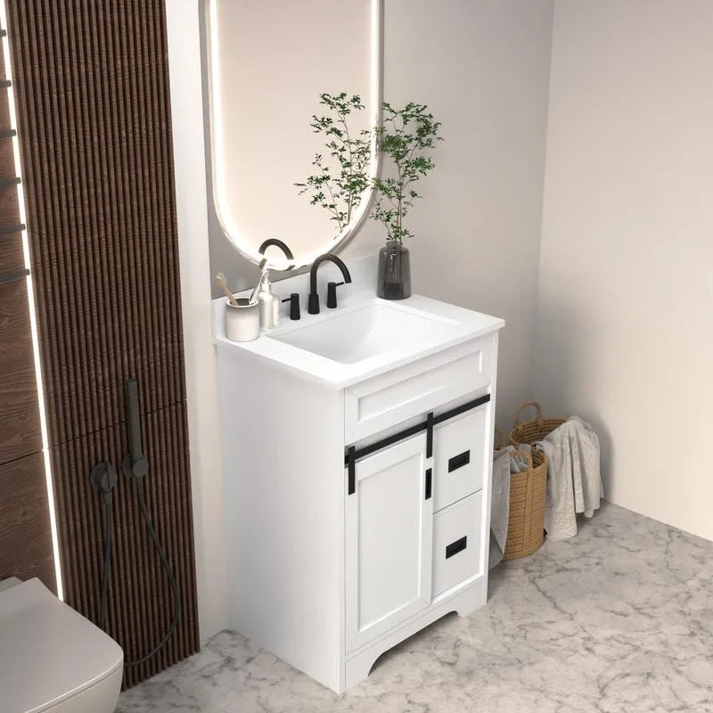 24" Bathroom Vanity with Farmhouse Undermount Bathroom Sink with Sliding Barn Doors