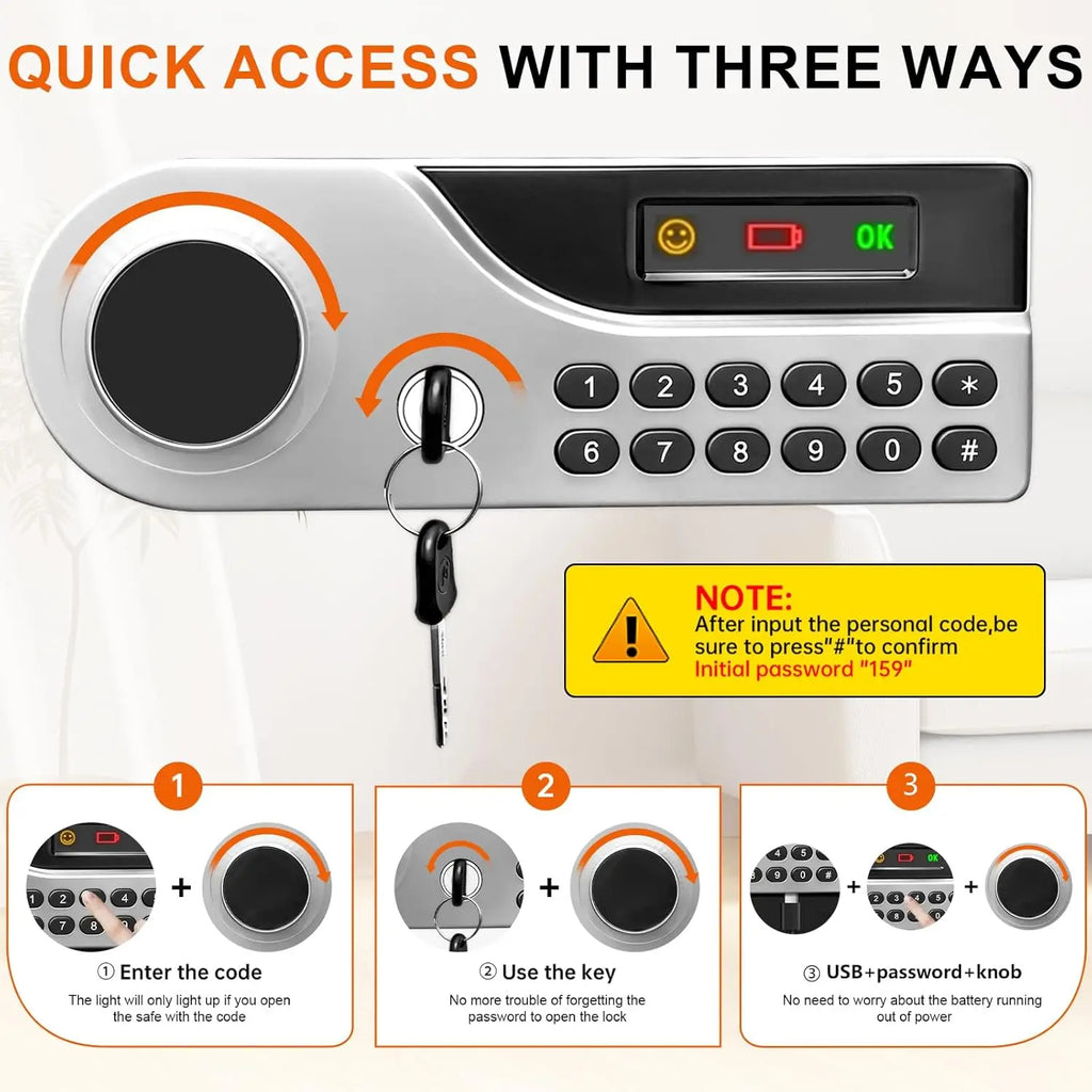 3.3 Cuft Large Home Safe with Digital Keypad and Key Lock for Money Documents