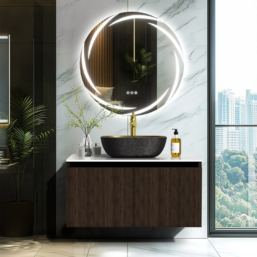 Bathroom Vanities Sink Set Floating Cabinet w/ Ceramic Basin