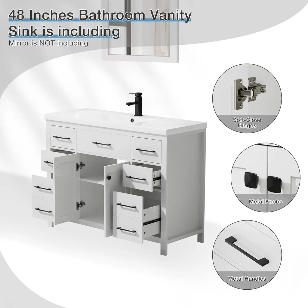 48" Modern Bathroom Vanity & Sink Cabinet Resin Single Bowl