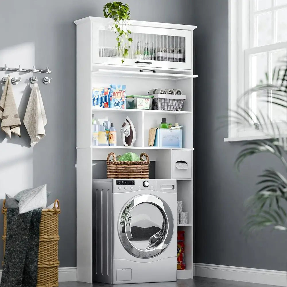 White Transparent Door Over-the-Toilet Storage Cabinet