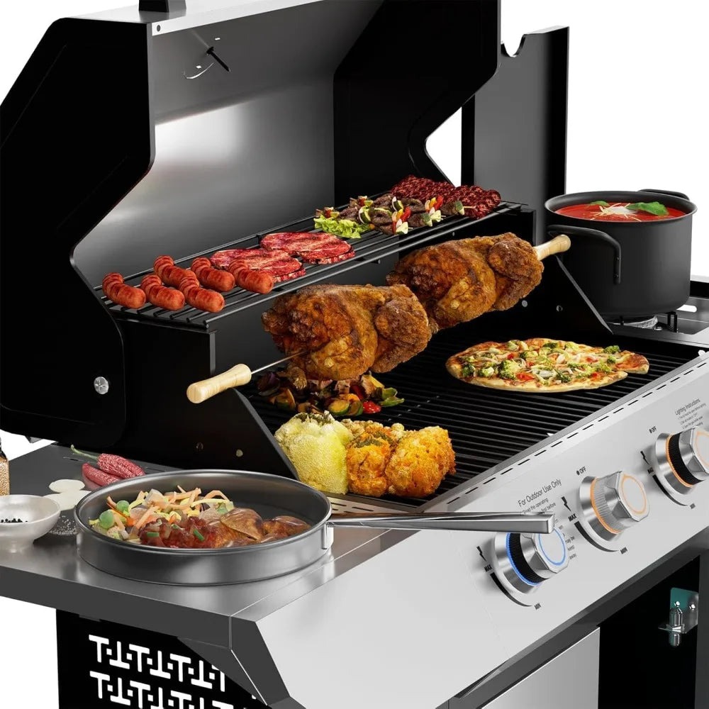 4-Burner Gas BBQ Grill with Side Burner