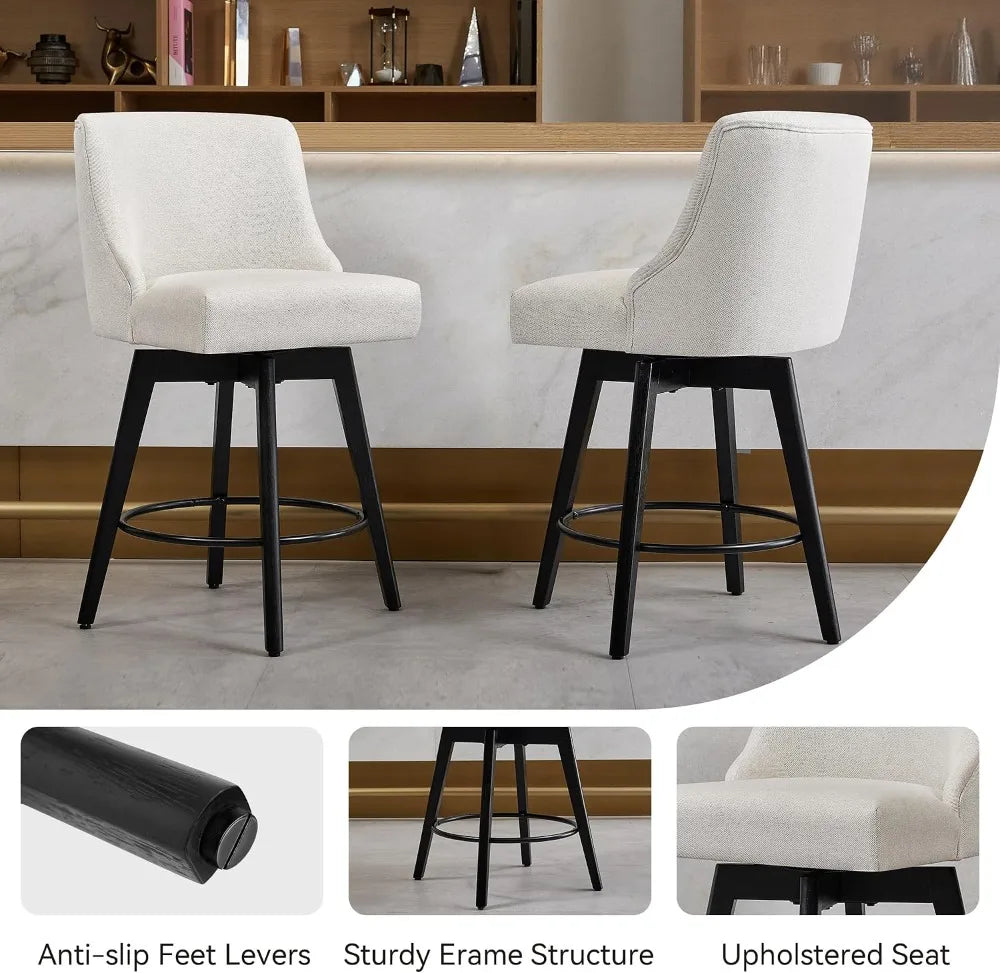 26" Swivel Counter Height Bar Stools Set of 2, Linen Fabric