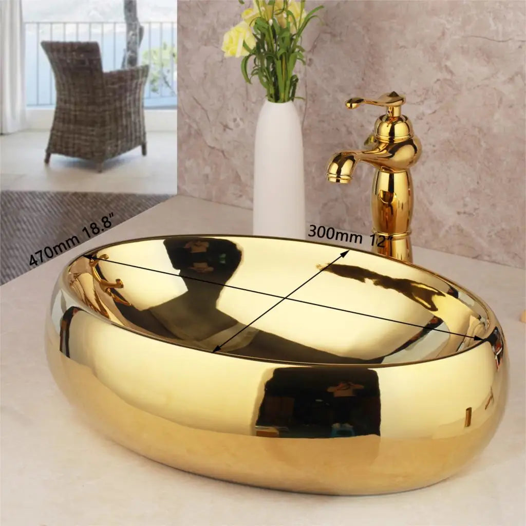 23 Inch Bathroom Vessel Sink Gold Ceramic Bowl