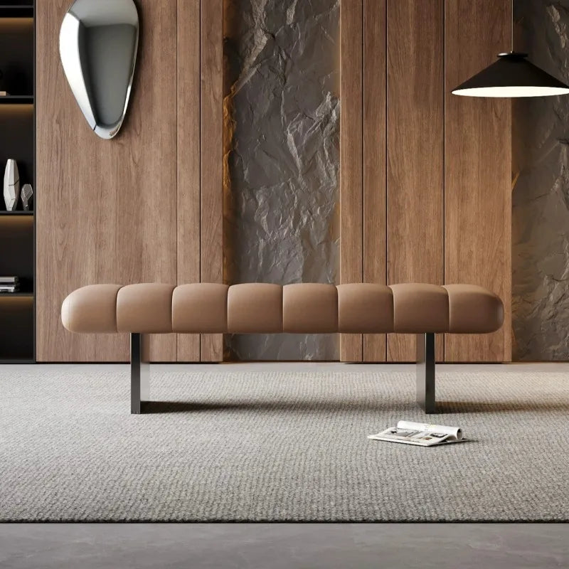 Modern Channel-Tufted Upholstered Bench, Minimalist Padded Ottoman Seat, Low Profile End-of-Bed Bench for Entryway, Bedroom