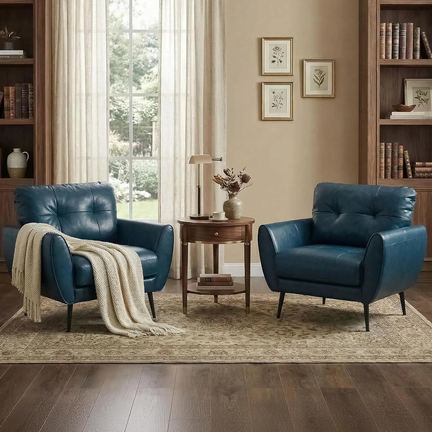 Leather Accent Chair Set Tufted