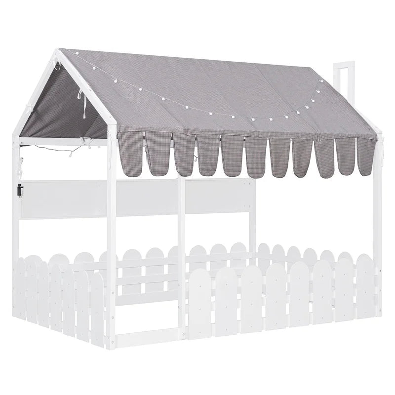 White Full Size Montessori Floor Bed with Fence