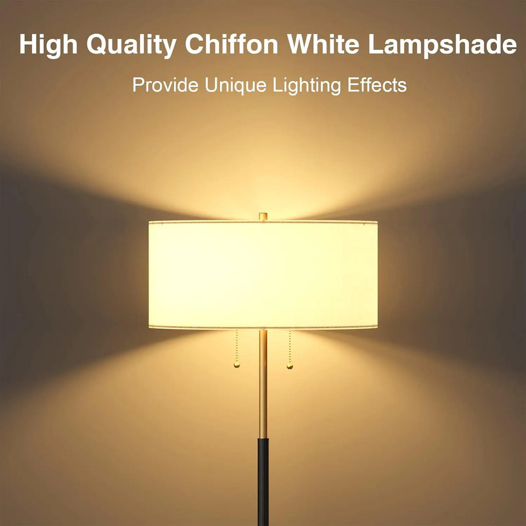 2-Light Floor Lamp with White Fabric Shade