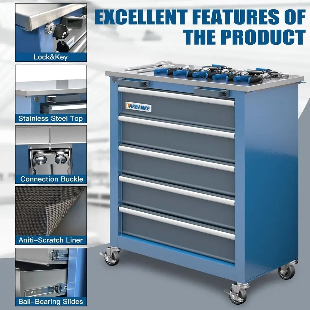 Metal Garage Storage Cabinet With Wheels,3Drawer Rolling Tool Cabinet With 2 Door And Adjustable Shelves, 71 Steel Tool Cabinet