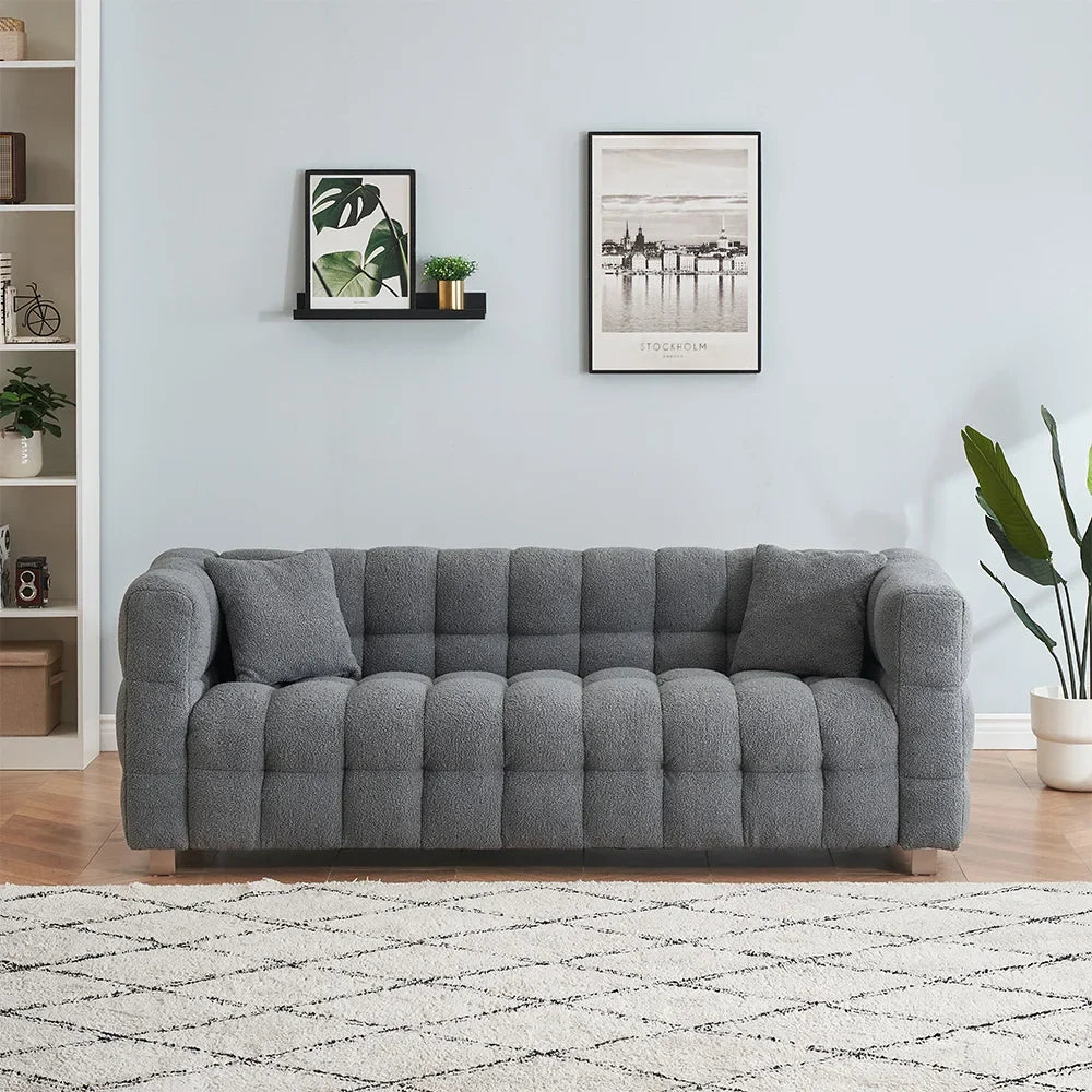 80-Inch Modern Teddy Fleece Sofa, With 2 Cushions 3-Seater