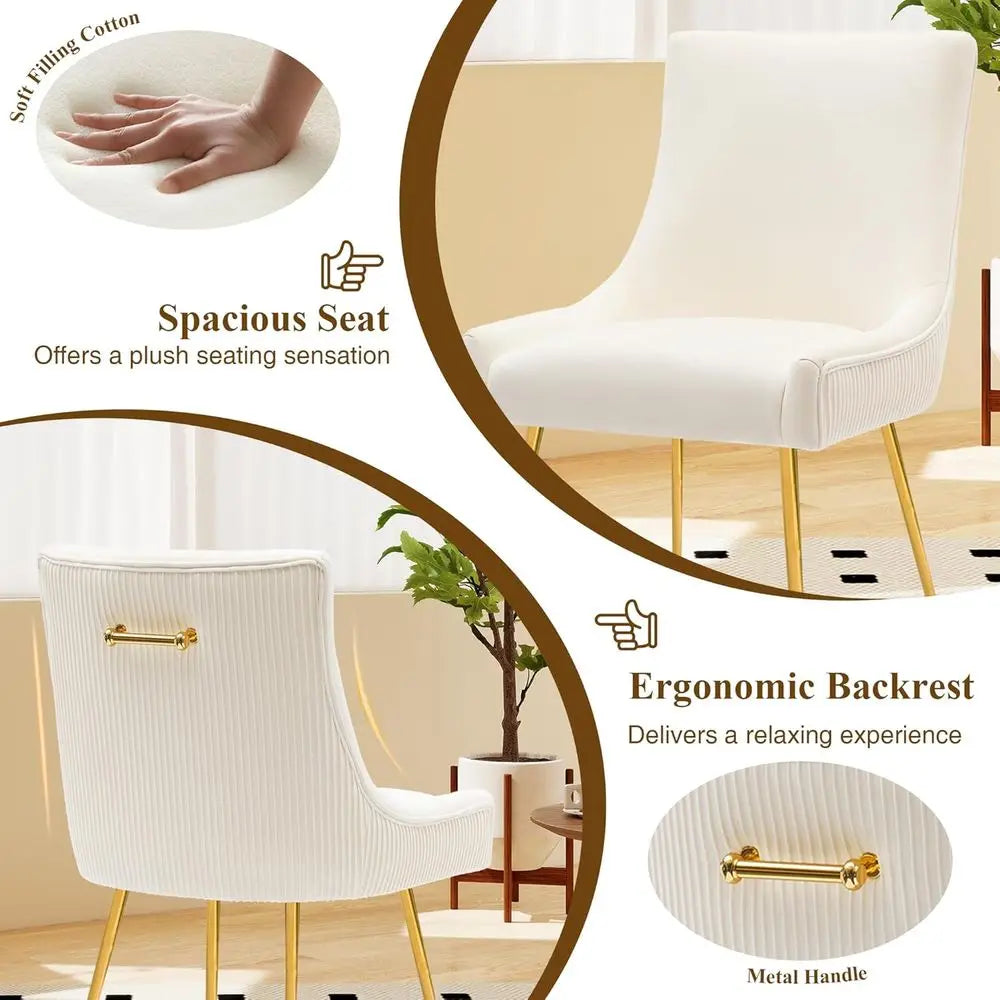 Set of 4 Velvet Upholstered Dining Chairs with Pull Handle