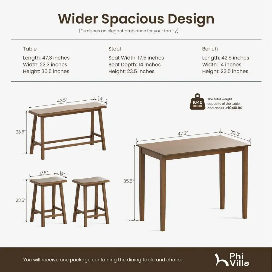Counter Height Table and Chairs, Solid Wood
