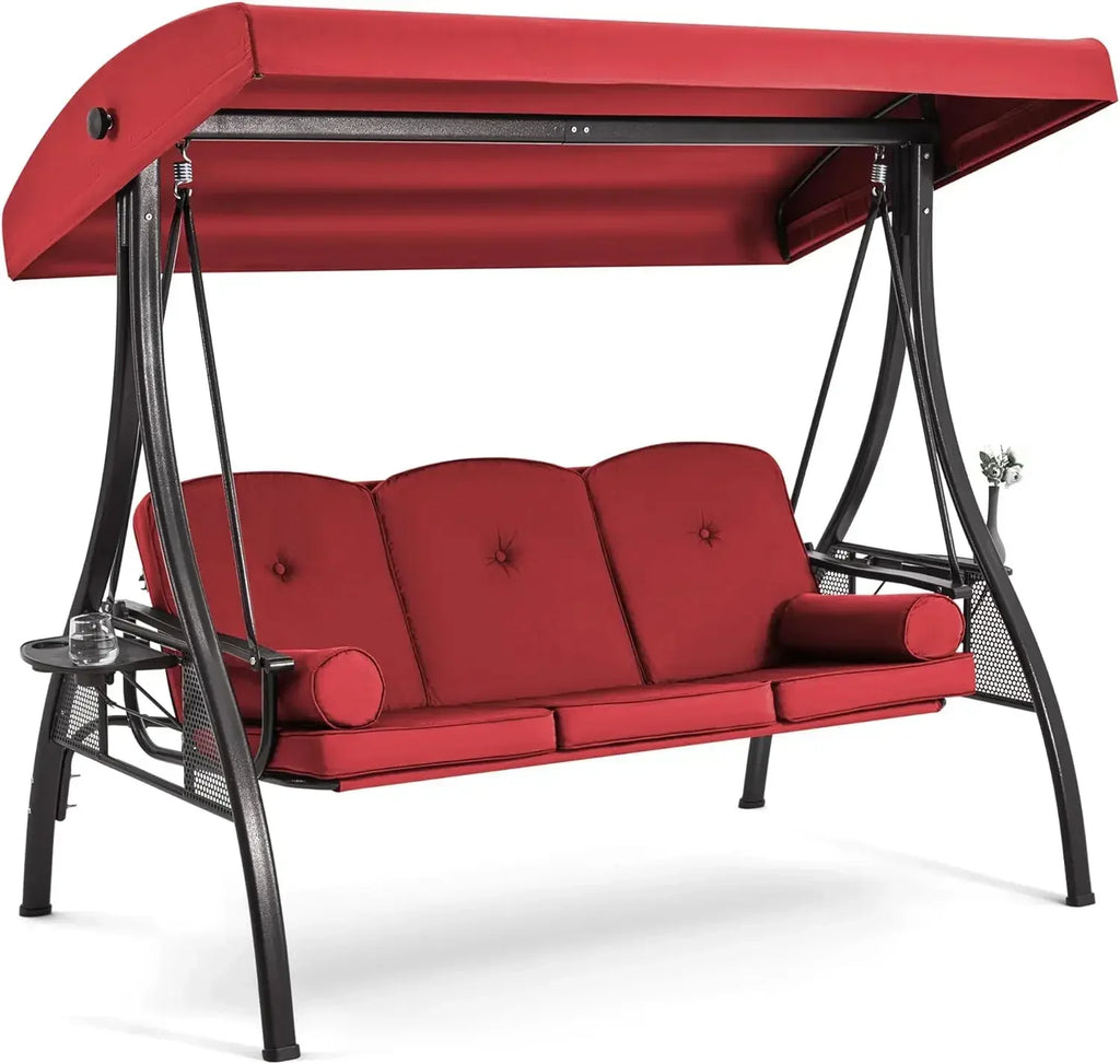3-Seat Outdoor Swing Set with Adjustable Canopy