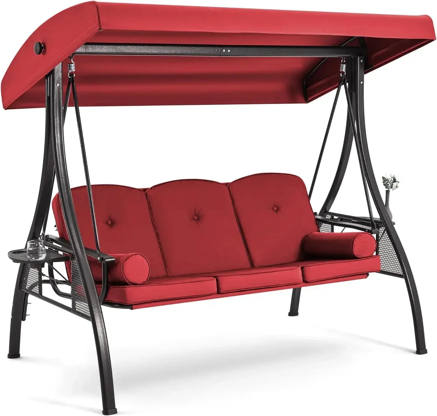 3-Seat Outdoor Swing Set with Adjustable Canopy