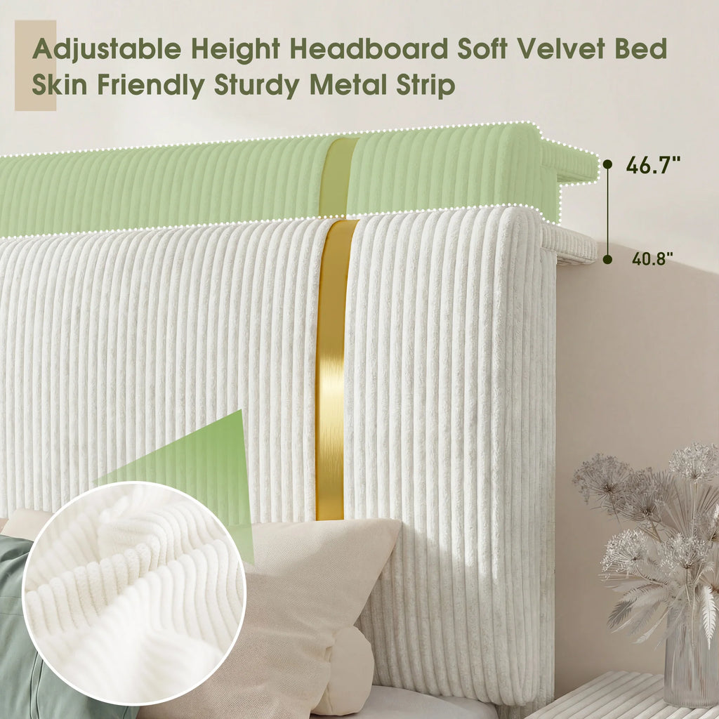 Bed Frame with 6 Storage Drawers, Soft Upholstered with LED Light