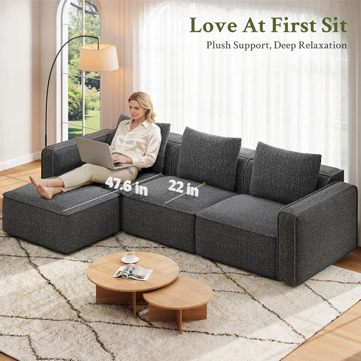 103" Sectional Couch, Modular Sofa, Wood Frame, Deep Seat L Shaped