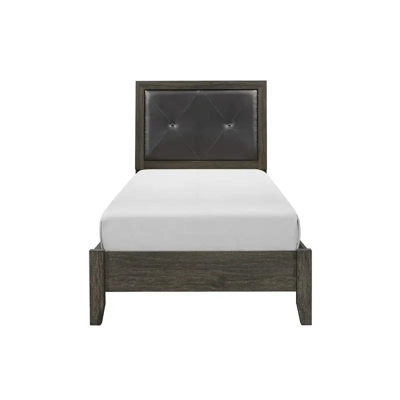 Contemporary Twin Bed with Button-Tufted Dark Gray Faux Leather