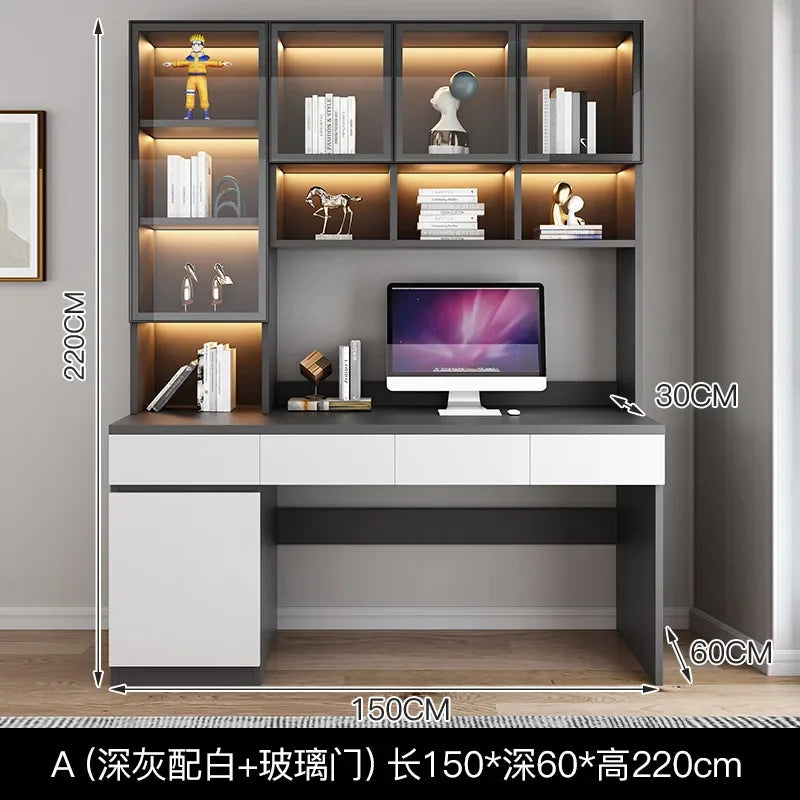 Premium Double desk, bookshelf integrated table