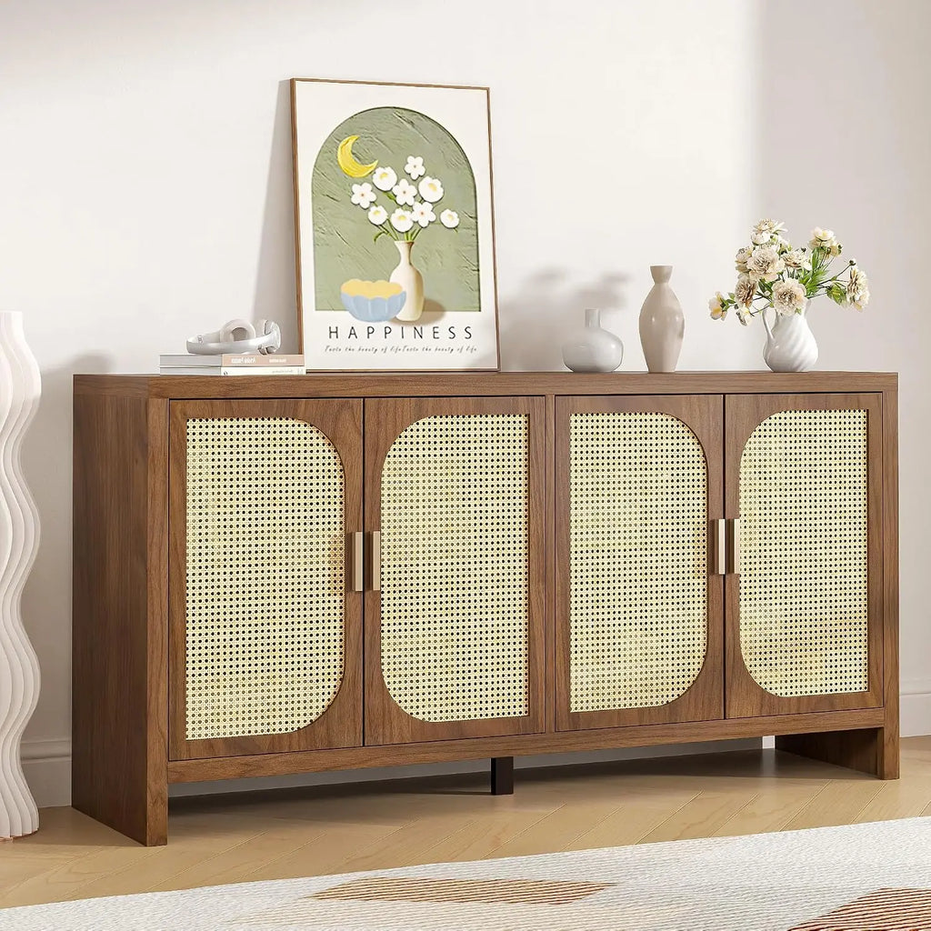 Sideboard Buffet Cabinet With Storage, Wooden Cabinet With 4 Doors Adjustable Shelves, For Kitchen, Dining, Customized