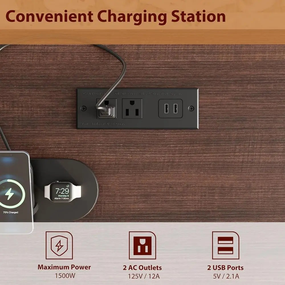 Office Desk with Charging Station, Cabinet