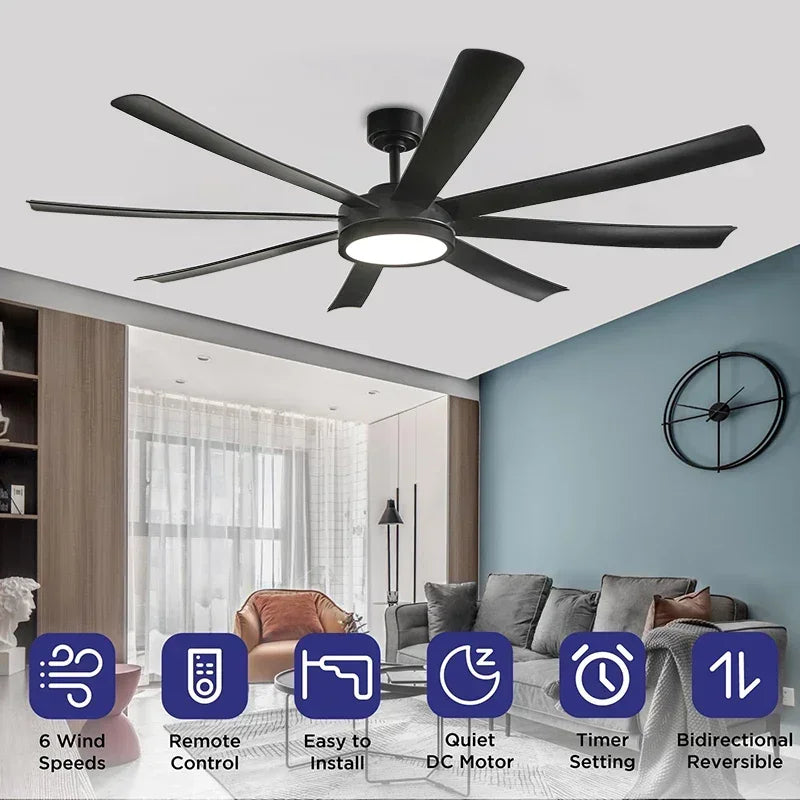 40/72 Inch Black High-power Ceiling Fan with Light