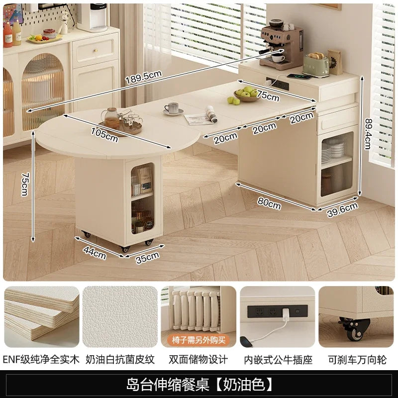 Retractable dining table small round foldable