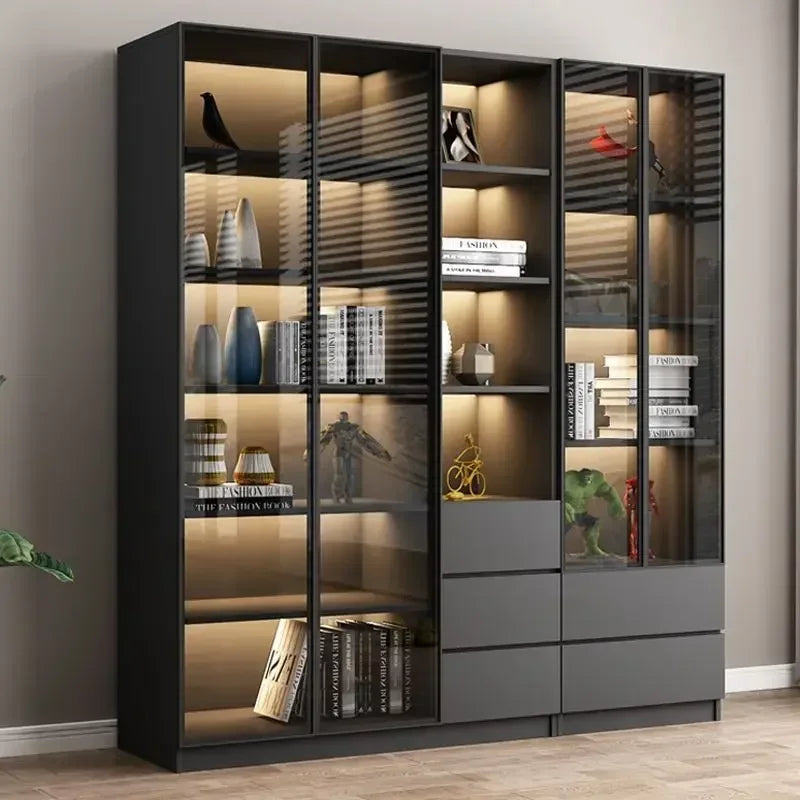 Modern Living Room Cabinet Bookcase with Glass Door Display