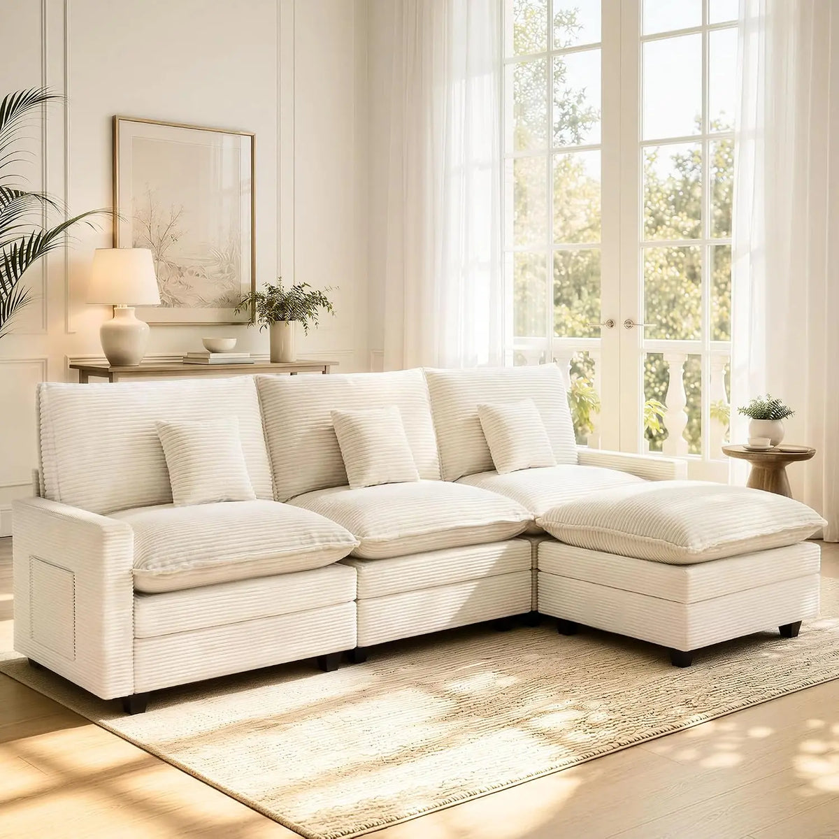 108 Inch Cloud Couch Sectional, Modular Sectional Sofa with Ottoman, Green