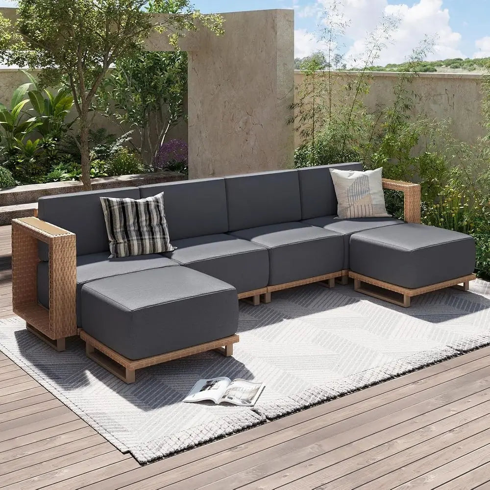 6-Piece Outdoor Wicker Sectional Sofa Set with Weather-Resistant Cushions