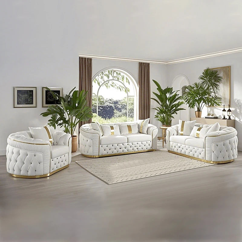European Luxury Rose Gold Leg White Sectional Sofa Genuine Leather