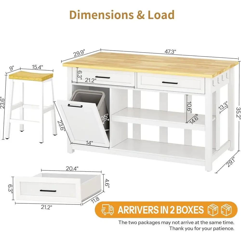 Kitchen Island with Storage and Seating Include 2 Bar Stools