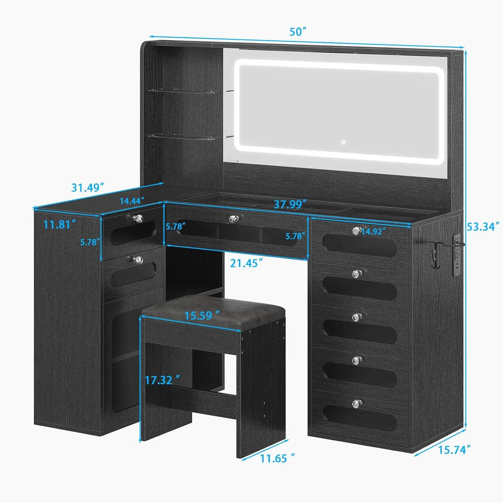 Makeup Vanity for Women with Mirror and Lights, 8 Drawers