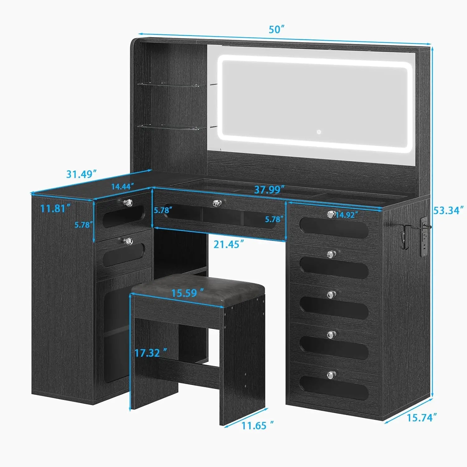 Makeup Vanity for Women with Mirror and Lights, 8 Drawers