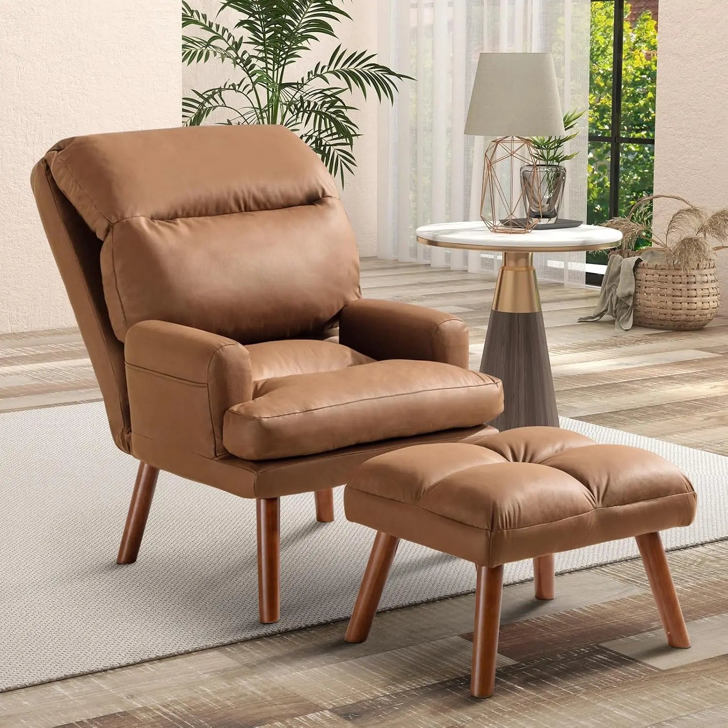 Modern Accent Chair with Ottoman