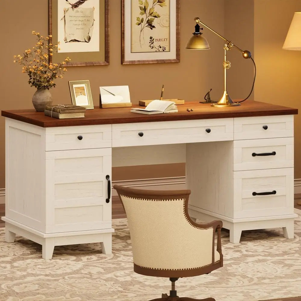 Office Desk with Charging Station, Cabinet