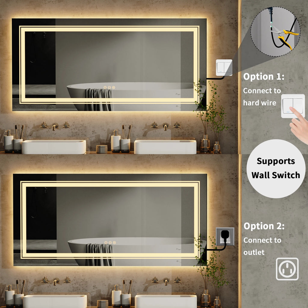LED Bathroom Mirror with Lights, Anti-Fog, Dimmable, Backlit