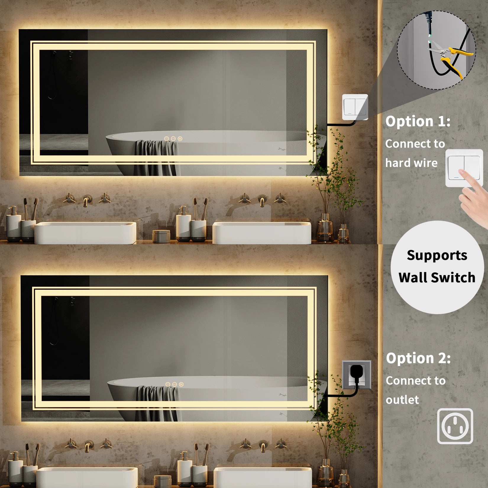 LED Bathroom Mirror with Lights, Anti-Fog, Dimmable, Backlit