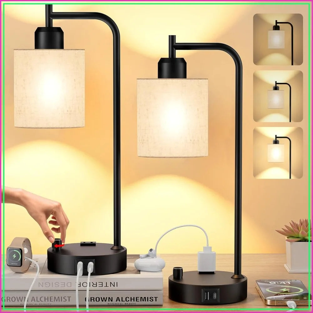 Industrial Table Lamps with Linen Shade,