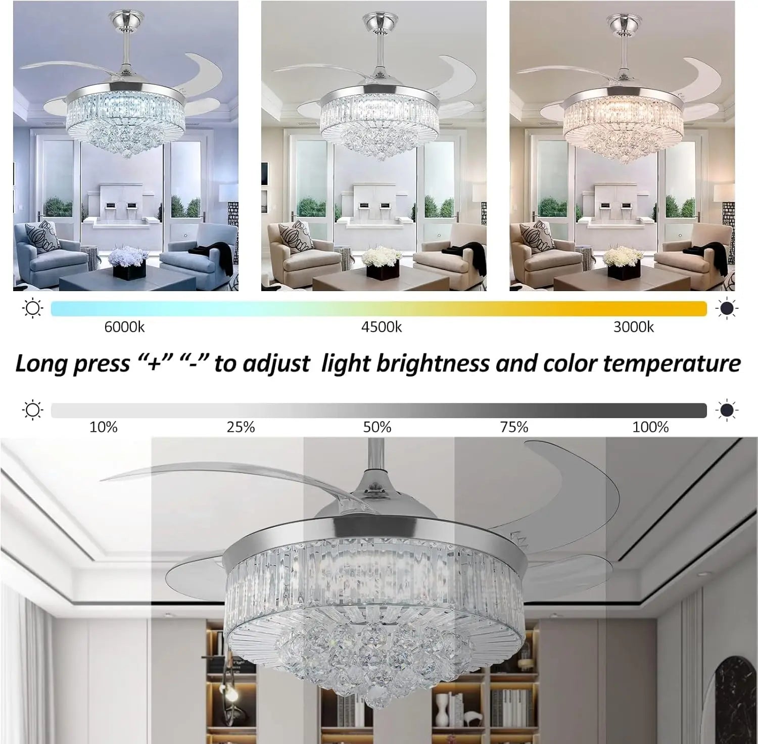 42" Crystal Ceiling Fan with Lightm