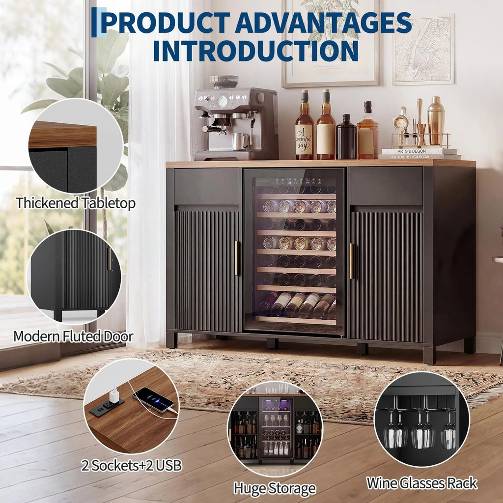 Fluted Coffee Bar Cabinet With Mini Fridge Space