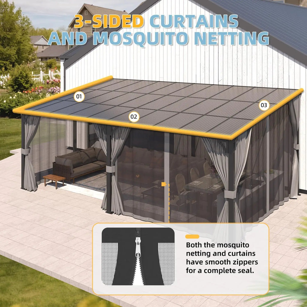 Large Wall Mounted Pergola Gazebo 20x12 Hard Top