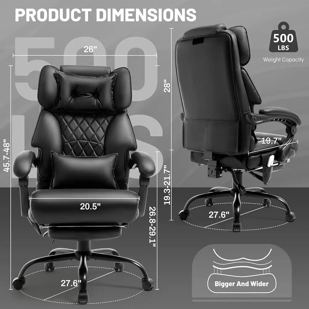 Ergonomic Vibration & Heat Massage Office Chair, 6 Points, 500 lbs Capacity, Dual-Use Pillow, Suitable for Home & Office, Black