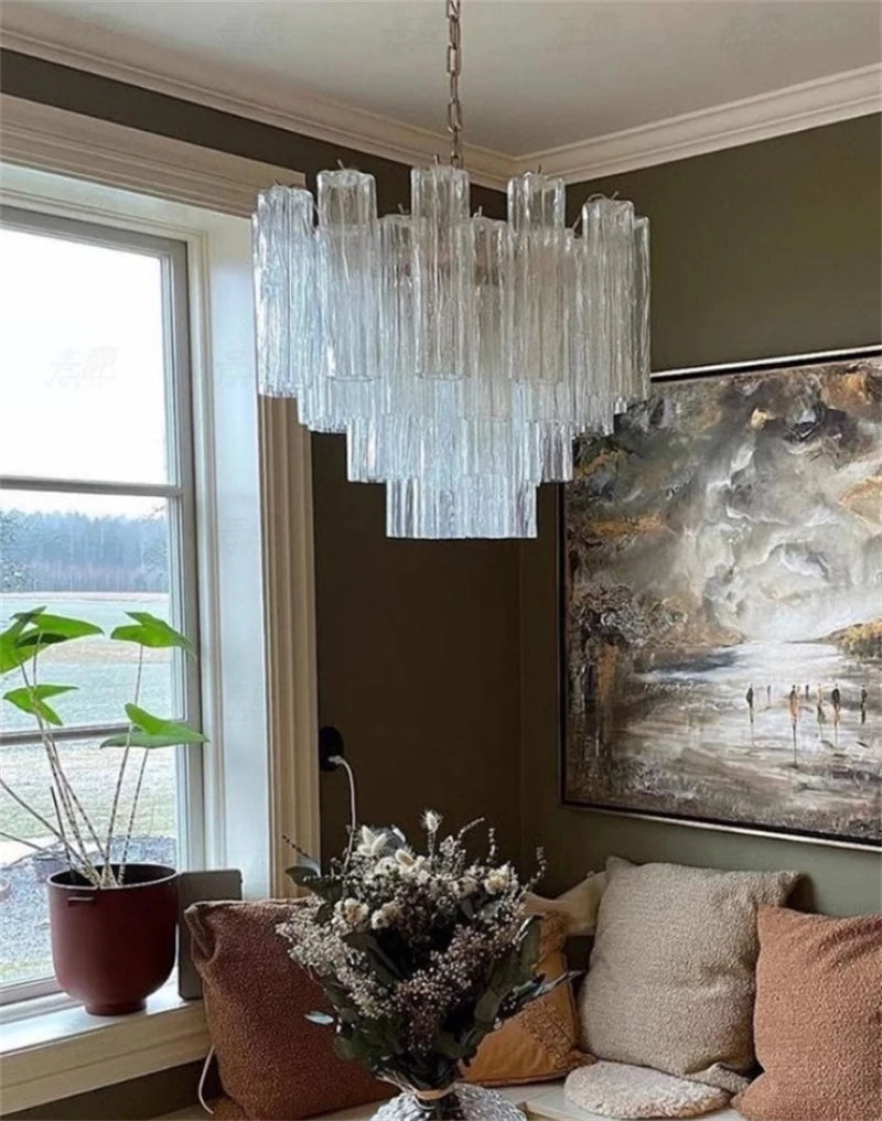 Art Deco Stained Glass Tube Chandeliers
