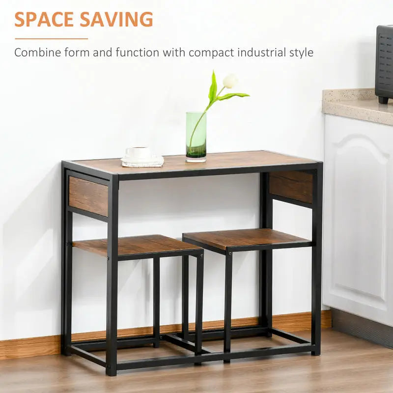 3-Piece Industrial Dining Table Set for 2