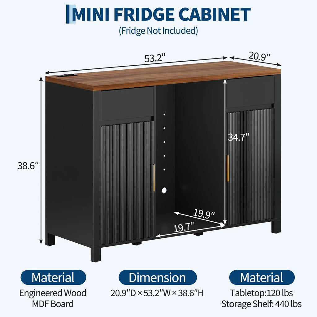 Fluted Coffee Bar Cabinet With Mini Fridge Space