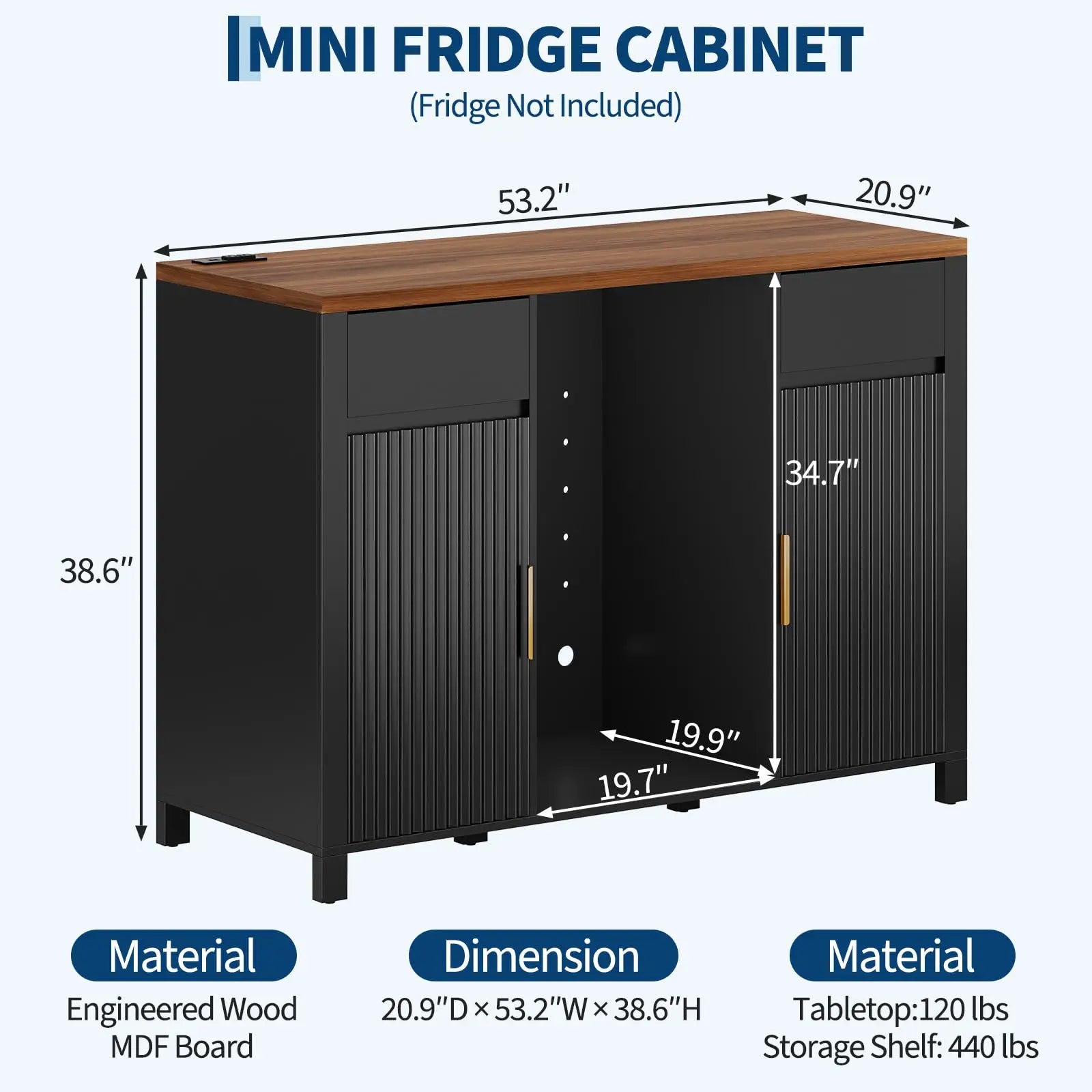 Fluted Coffee Bar Cabinet With Mini Fridge Space
